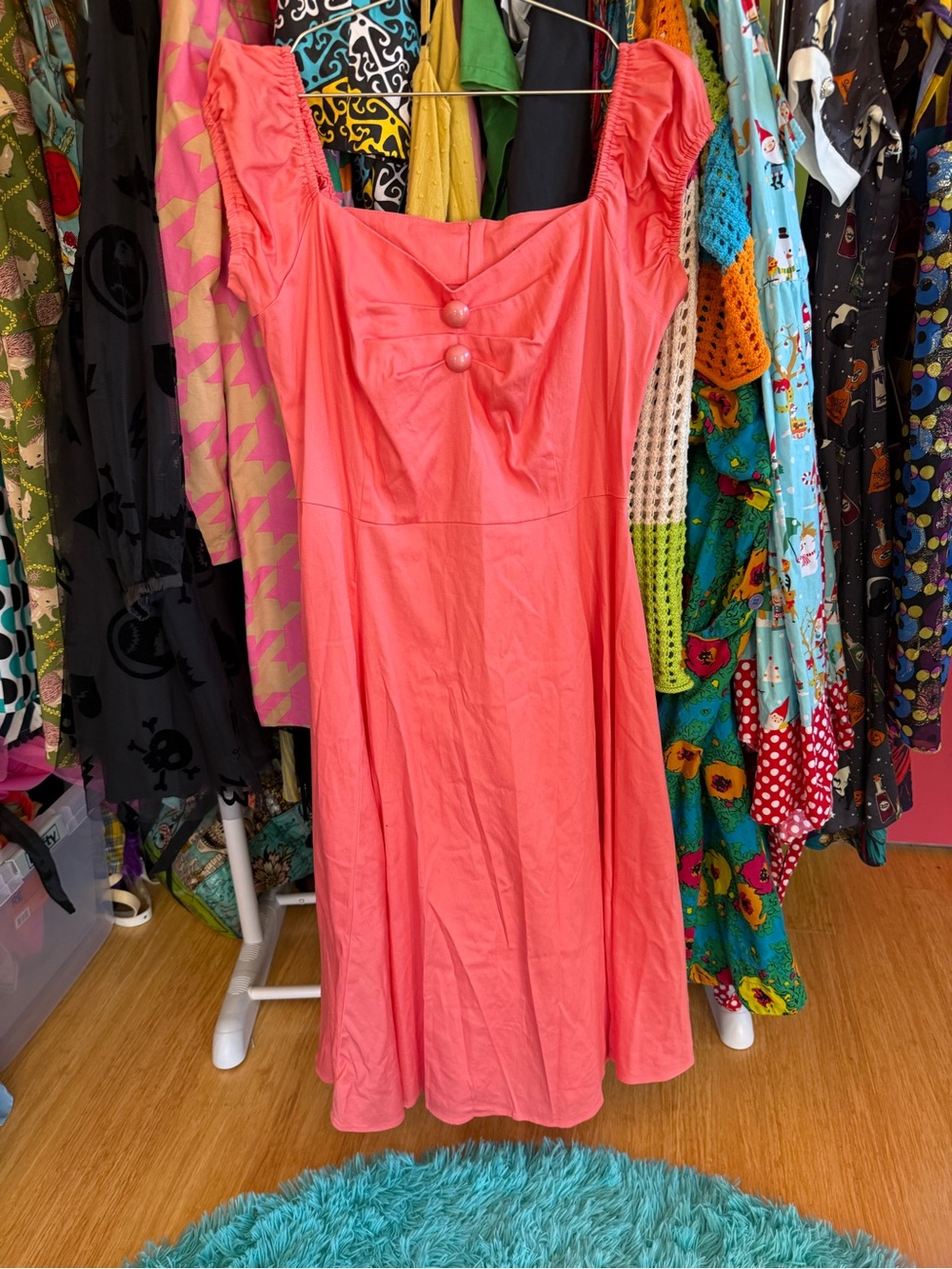 Collectif Coral Pink Puff-Sleeve Midi Dress